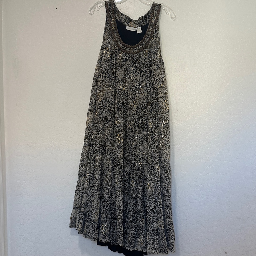 Soft Surroundings Pullover Sleeveless‎ Ruffle Tiered abstract Dress Jeweled XL